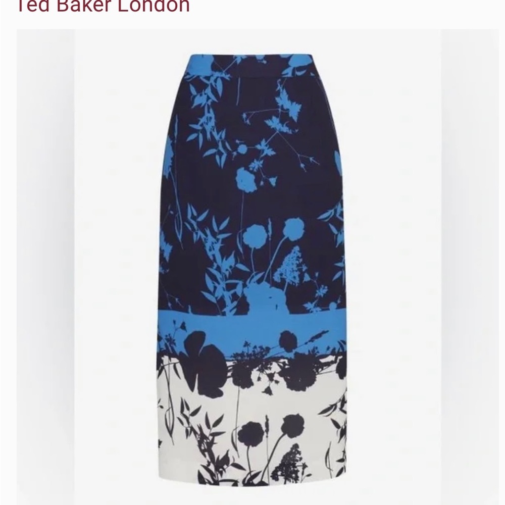 NWT Ted Baker London Selaah Bluebell Side Slit Midi Skirt Dark Blue Sz 1 US XS